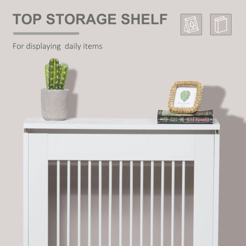 HOMCOM Radiator Cover Vertical Slatted MDF Steel for Heat Circulation White