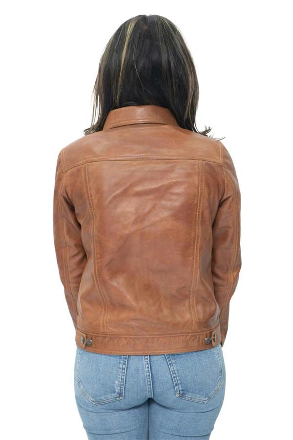 Infinity Leather Womens Leather Trucker Jeans Jacket-Anderlecht