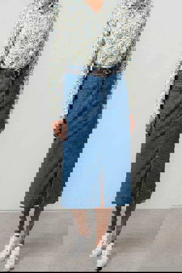 Lily & Me Penrose Denim Midi Skirt Blue