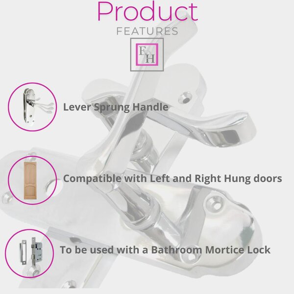 EDH Door Hardware "Epsom Door Handle Set – Chrome Internal Lock Door Handles (170mm x 42mm)