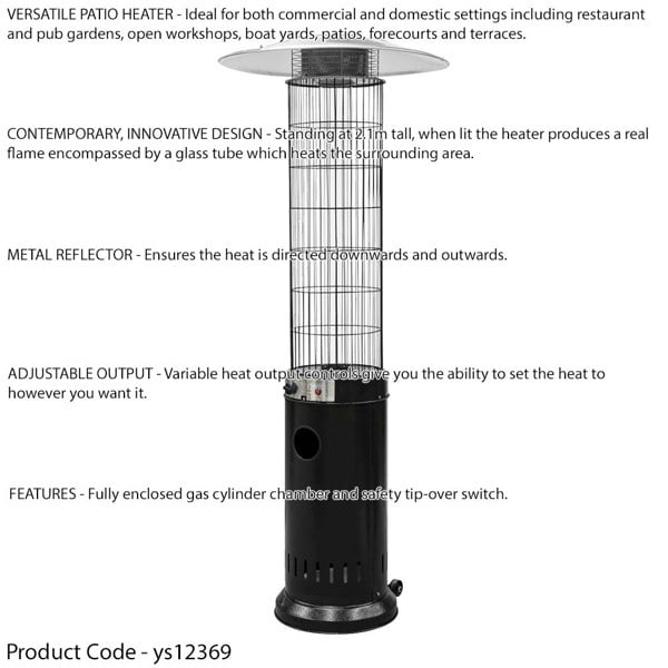 13kW Black Propane Gas Tower Patio Heater - Outdoor Garden Dining Radiator Pub - LoopsDirect