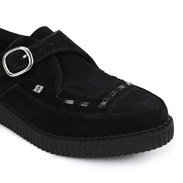TUK Footwear TUK Pointed Creeper Black Suede Monk Buckle Platform Shoes - A8139