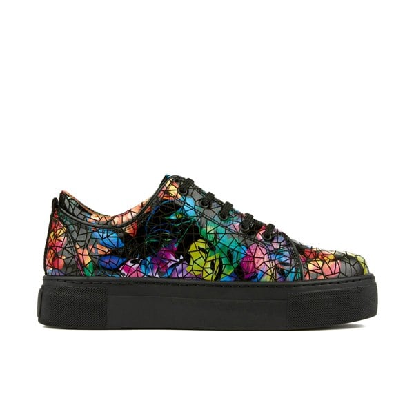 Embassy London Camila - Dark Tropical - Women's black platform leather trainer in dark print