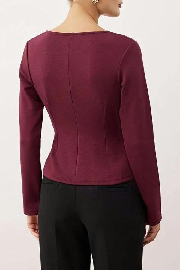 WOVCOR V-Neck Zip-Up Knitted Blouse