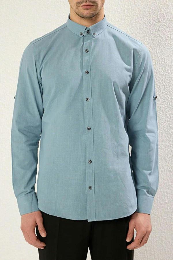 WOVCOR Slim Fit 100% Cotton Linen Look Men’s Shirt
