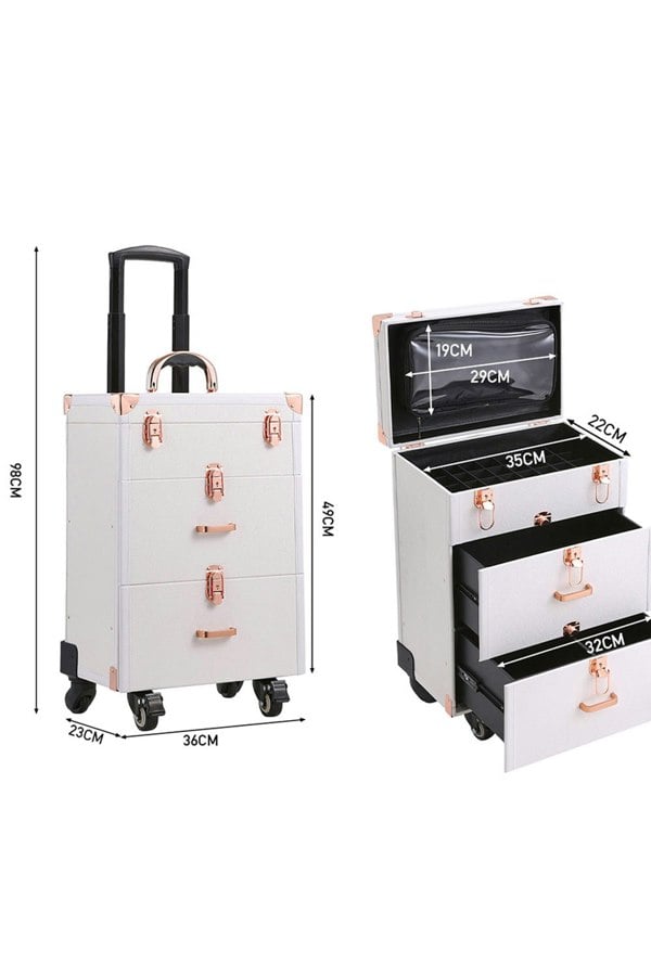 Living and Home 3 in 1 Professional Cosmetic Trolley Case Makeup Box Nail Luggage Storage Organiser, Professional Dresser Makeup Case Beautician