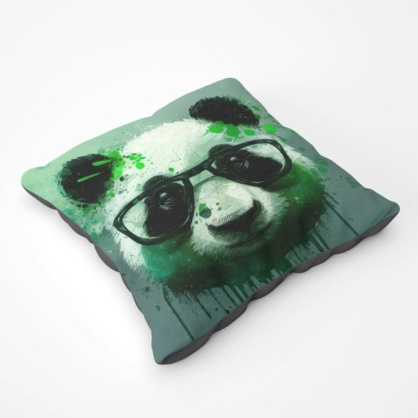 Warren Reed Panda With Glasses, Green Splashart Floor Cushion