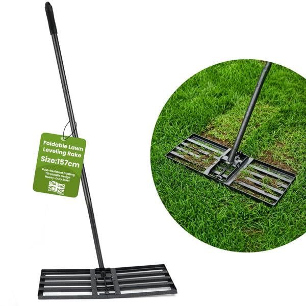 My Garden Outdoor Living My Garden Levelling Rake 1.57M - Foldable Garden Soil Leveling Rake with Tiltable Handle - 76 x 25cm Steel Leveller Tool