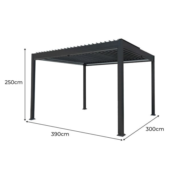 Monstershop Anthracite Aluminium Pergola With White Blinds & LED Lights - 3m x 4m