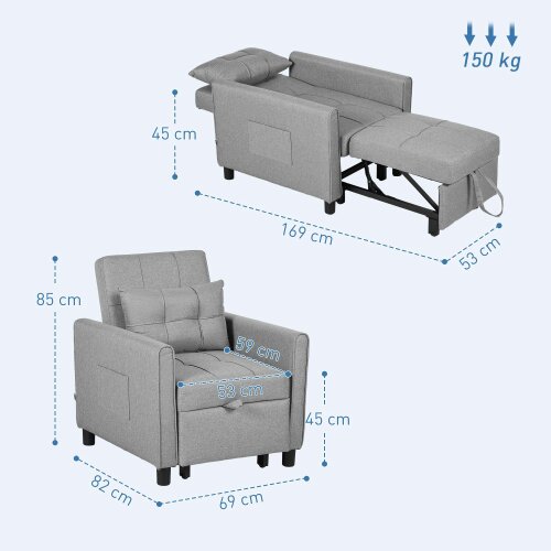Wyld Haus Vayopa Linen Look Light Grey Single Sleeper Chair