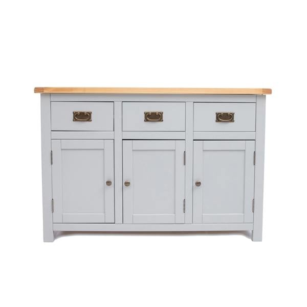 Argenta Light Grey 3 Drawer 3 Door Sideboard Brass Drop Handle