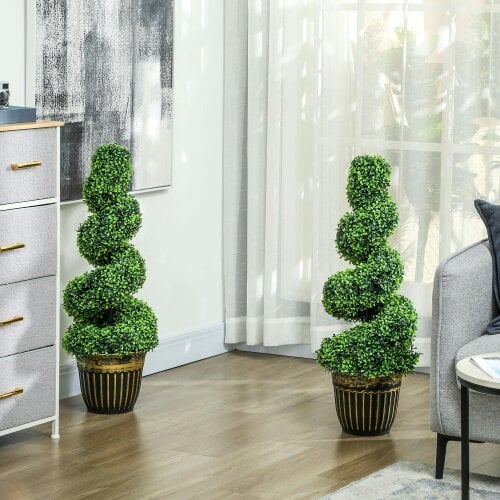 Wyld Haus Kayoyo Set Of 2 Artificial Spiral Boxwood Topiary Trees For Decorative Placement