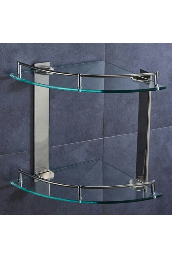 Living and Home 2-Tier Tempered Glass Corner Shelf Bathroom Wall Mounted