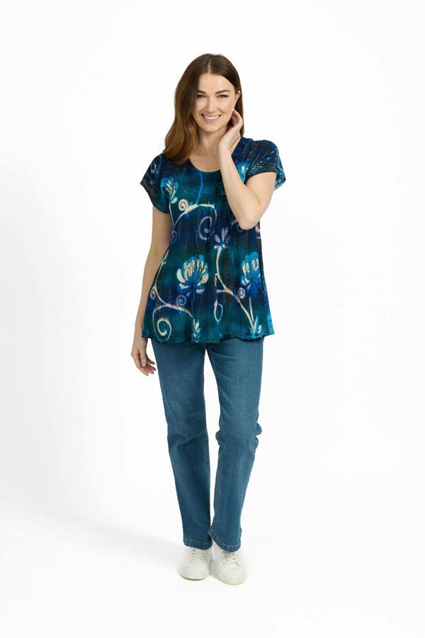 Mudflower Batik Floral Embellished Tie Dye Top