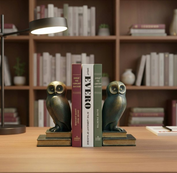 Maison des Cadeaux Green Bird Owl Rustic Bookend Set Retro Home Office Adult Kids