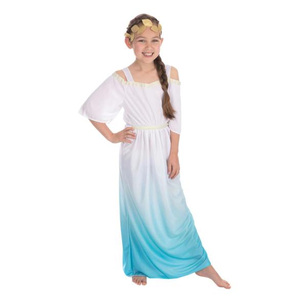 Bristol Novelty Childrens/Girls Roman Goddess Costume - White/Blue/Gold - 