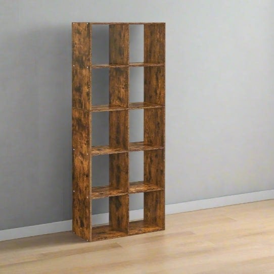 Modcraft 10-Cube Bookcase, Rustic Brown Storage Unit, Industrial Bookshelf for Living Room, Bedroom,