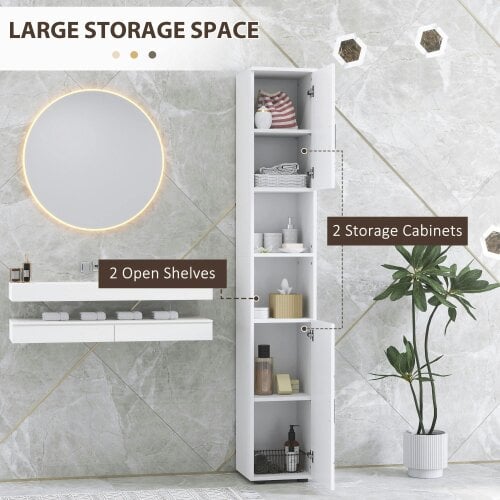 Wyld Haus Dohifa Tall Bathroom Storage Cabinet With Line Embossed Front And Adjustable Shelves White