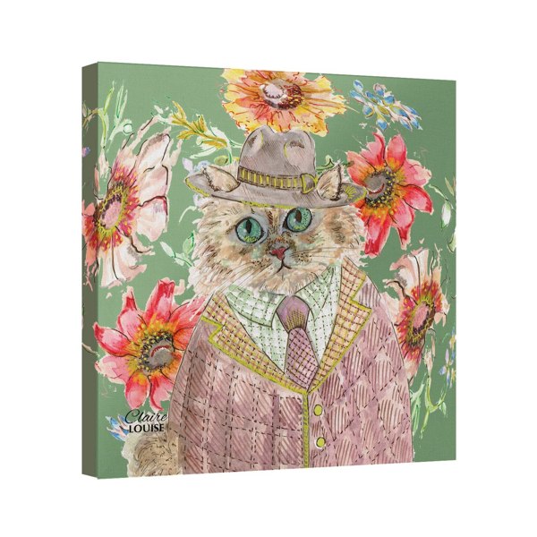 Claire Louise Cottage Floral Cat Canvas Print