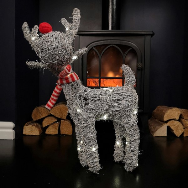 Samuel Alexander 51cm Battery Operated Rattan Woven Blitzen Reindeer with Warm White LEDs