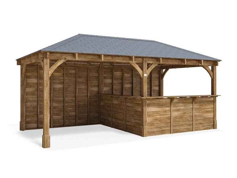 Dunster House Garden Bar 6m x 3m Wooden Outdoor Pub Shed Leviathan Back Wall Black Shingles Included