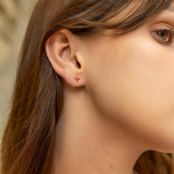 Spero London Sterling Silver Glittering Red Stud Earring