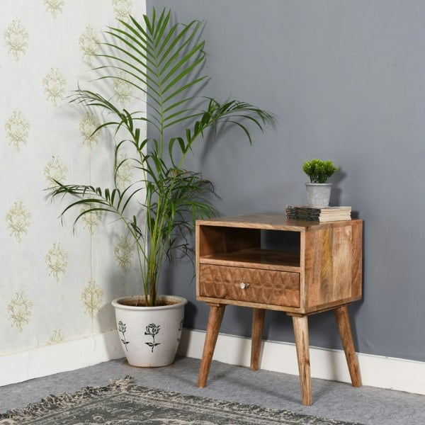 IH Design Zenon Light Mango Wood Bedside Table with 1 Drawer & Open Slot