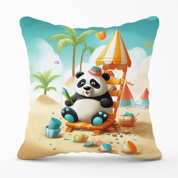 Warren Reed Panda On A Beach Holiday Cushions