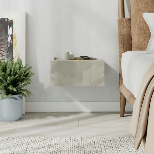 Decortie Floating Bedside Table w/ Drawer Handleless Modern Nightstand Wall-Mounted Storage Cabinet Space-Saver Bedroom