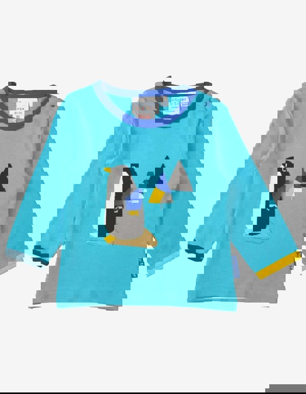 Organic Penguin Applique Long - Sleeve T-Shirt - Toby Tiger UK Retail