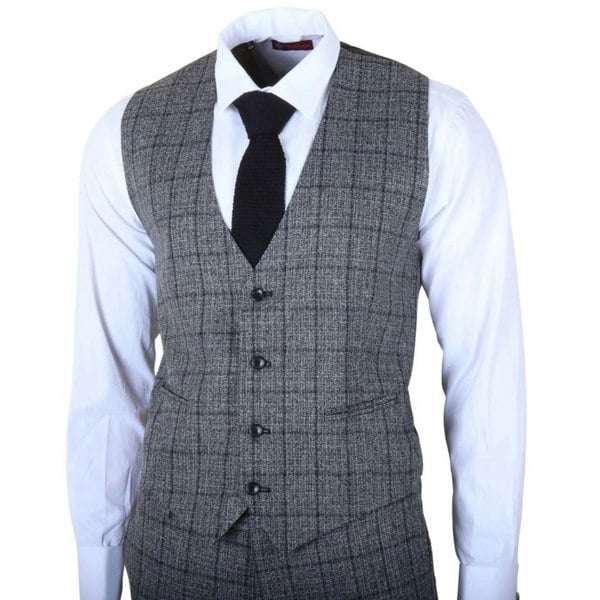 TruClothing IM11 - Men's Charcoal 3 Piece Tailored Fit Check Suit