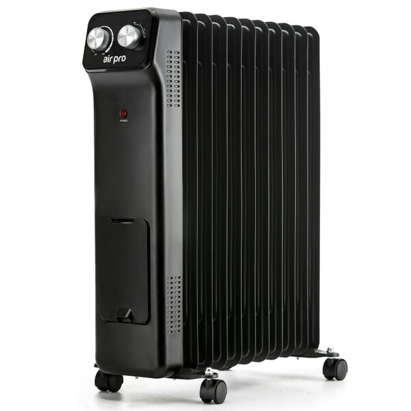 AIR PRO Oil-Filled Electric Radiator 2500W, Adjustable Thermostat, 3 Settings - Black