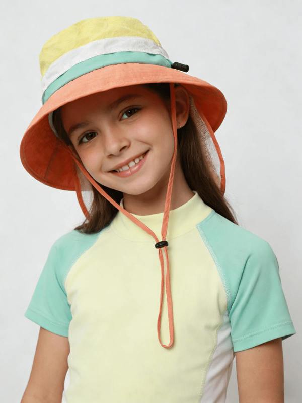 Anniou UPF 50+ Color-Block Kids’ Bucket Hat - orange