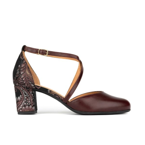 Embassy London Dannii - Burgundy & Floral - Women's leather closed-toe block heel