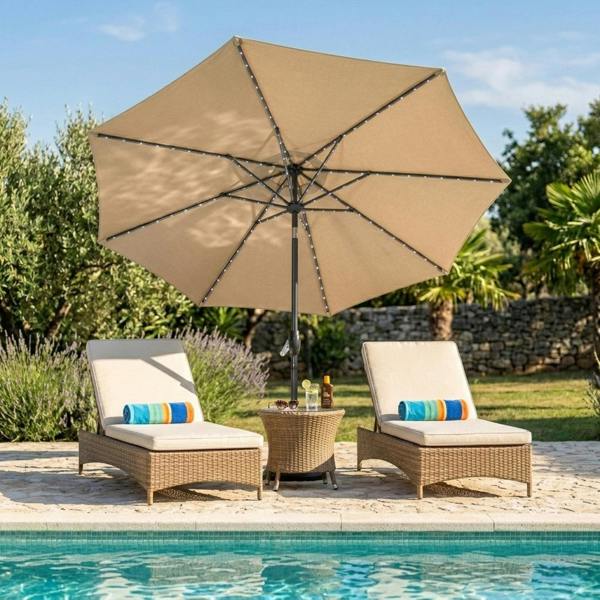 Jardi LED Tilt Parasol 2.7m – Beige