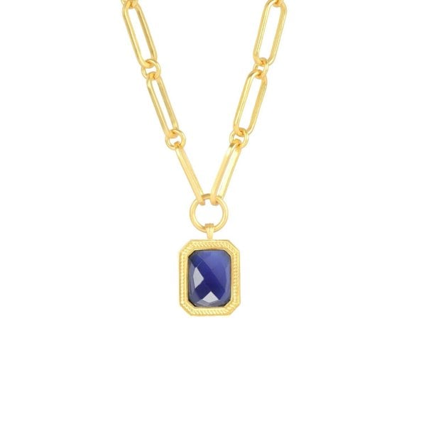 Lila Rasa Paperclip Chain Rectangular Blue Sapphire Crystal