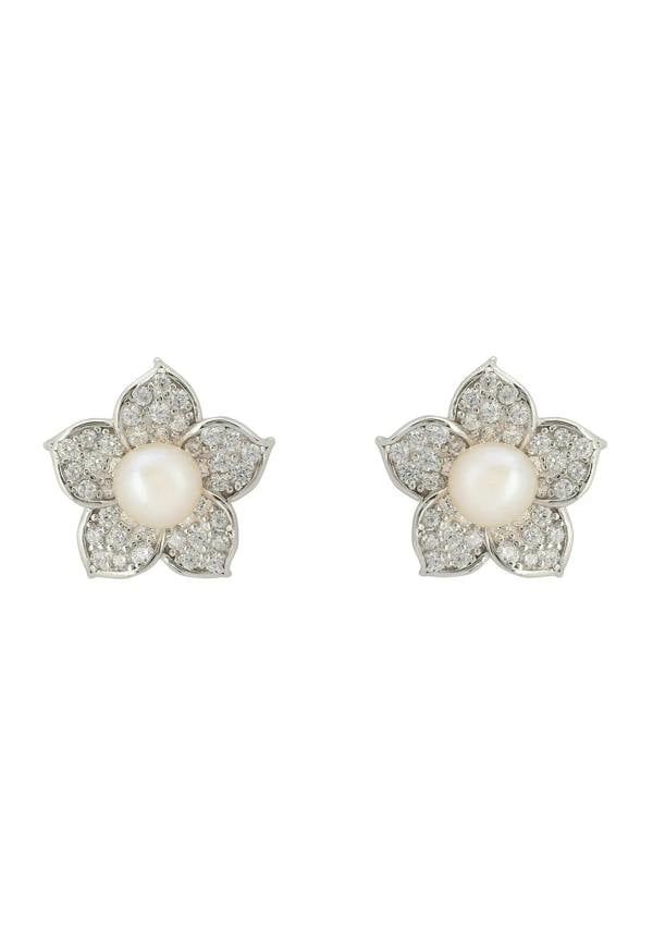 Latelita Forget Me Not Pearl Stud Earrings Silver