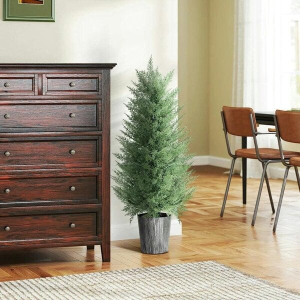 90cm Artificial Cypress Trees Set of 2, UV Resistant Artificial Plants with Decorative Pot, Fake Plants for Indoor Outdoor Decor, Green