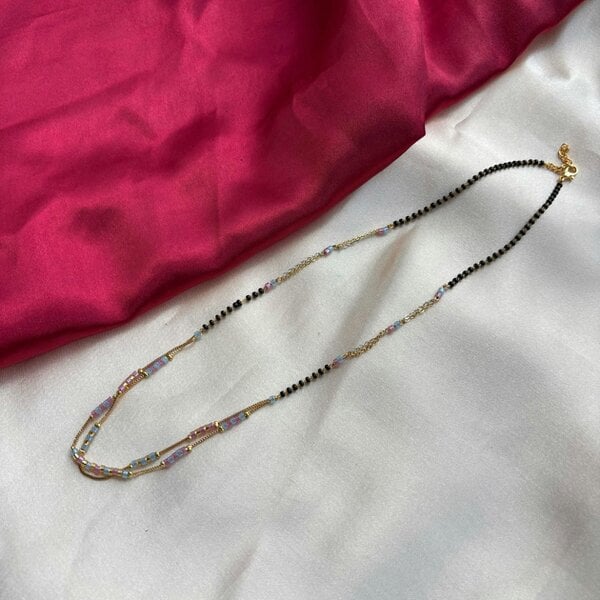 The Colourful Aura Two Layer Gold Pink Grey Seed Bead Indian Traditional Mangalsutra Necklace