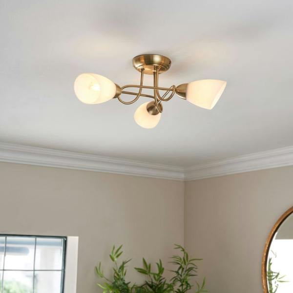 Pagazzi Lighting Jaco 3 Light Semi Flush Antique Brass Ceiling Light
