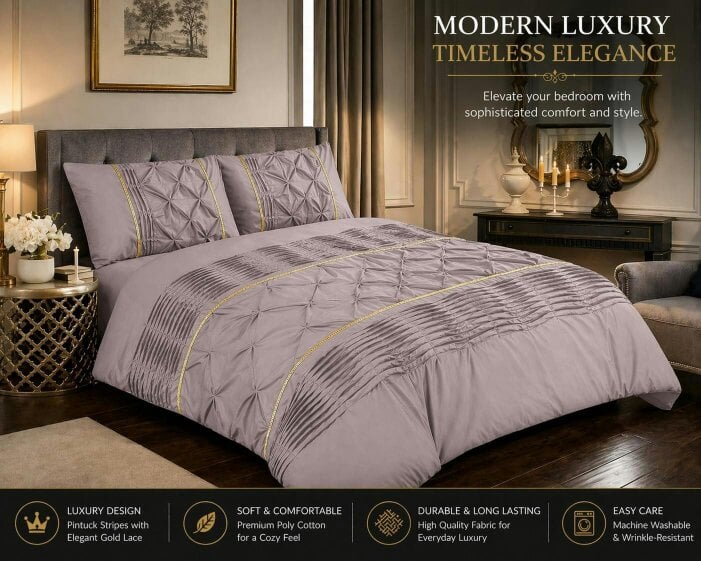 Night Zone Eleanor Pintuck Polycotton Duvet Cover Set – Hotel Style Textured Bedding