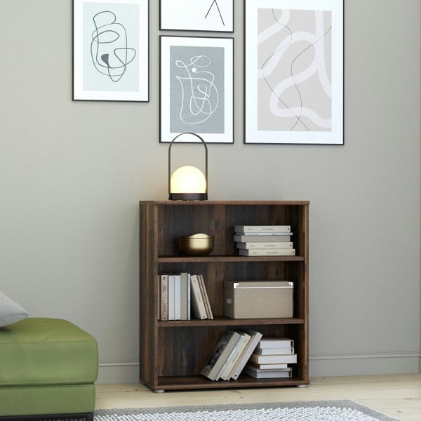 Furniture To Go Essential Low Wide 2 Shelf Bookcase in Vintage Oak
