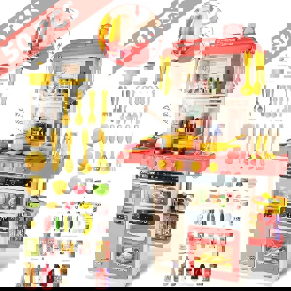 deAO Toys Pink Kitchen Playset – Realistic Lights & Sounds, Simulated Spray, Role-Play Toy with Accessories. Perfect Gift for Kids