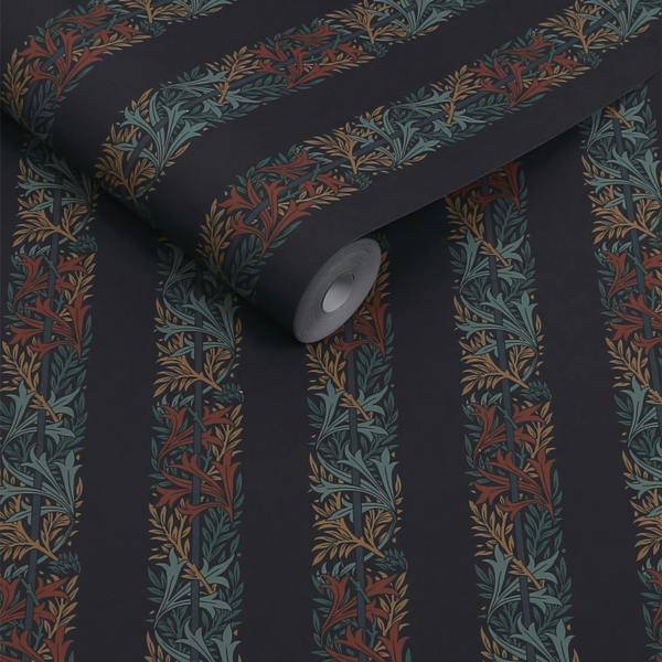 William Morris at Home Love Is Enough Stripe Ink Blue Wallpaper