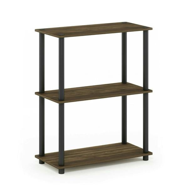 WALPLUS Sturdy Turn-N-Tube 3-Tier Compact Multipurpose Shelf Display Rack, Columbia Walnut/Black for Living Room