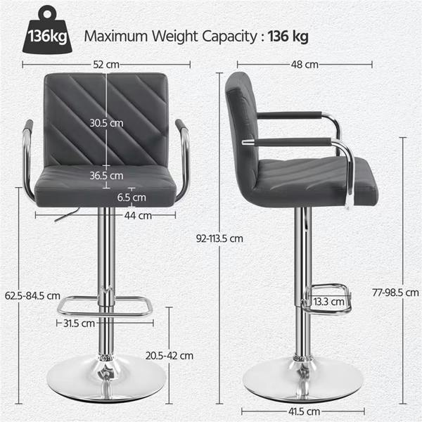 Havendro 2 Pack Adjustable Swivel PU Leather Bar Stools with Backrest and Footrest