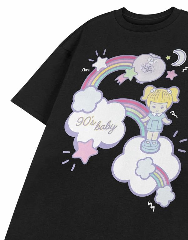 Polly Pocket Womens Black 90's Baby Black Short Sleeved T-Shirt