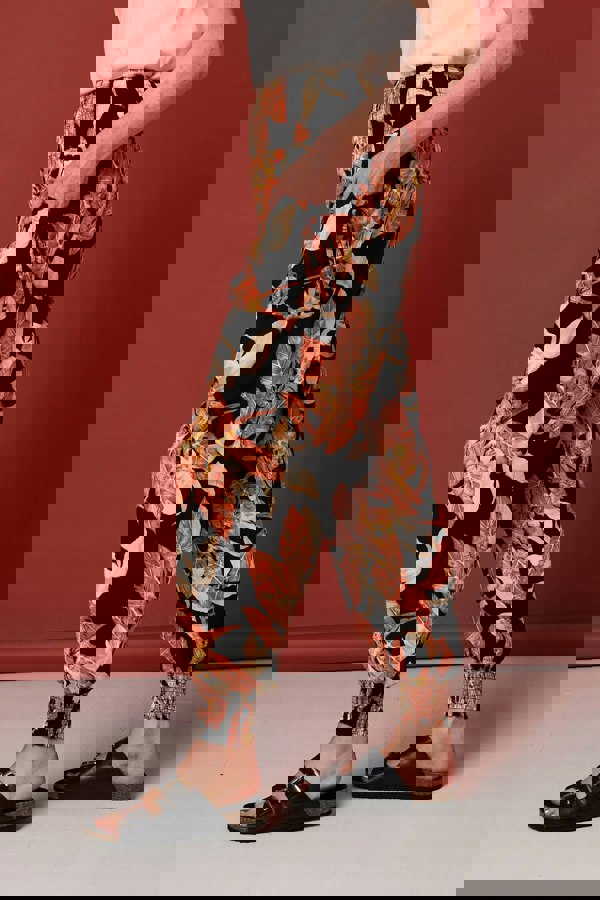 Orange | Leaf Print High Waist Tassel Harem Pants
