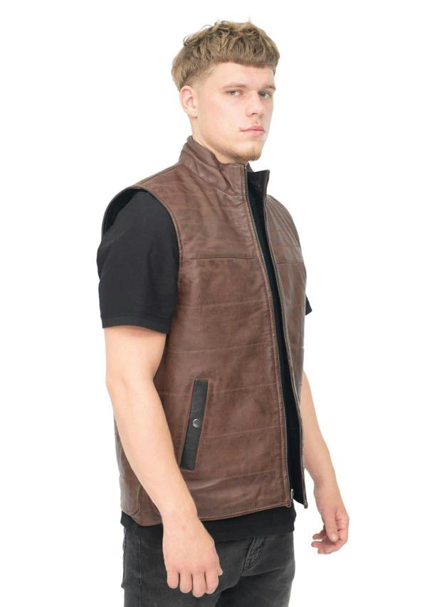 Infinity Leather Mens Reversible Black and Brown Leather Gilet-Preston