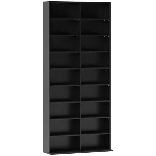Black CD storage tower with 16 open cubby compartments for discs